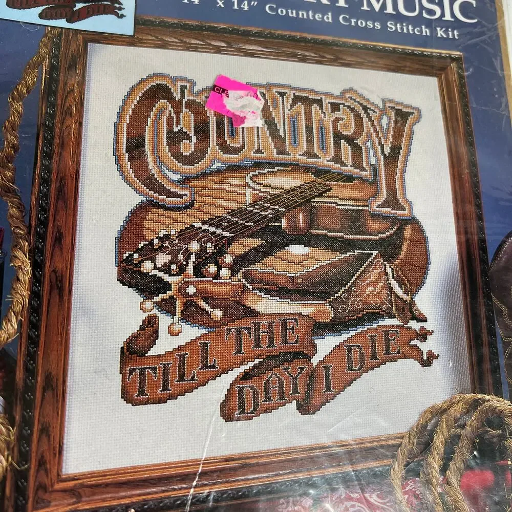 DESIGN WORKS Country Music Counted Cross Stitch Kit 14x14 Sepia Western Guitar
